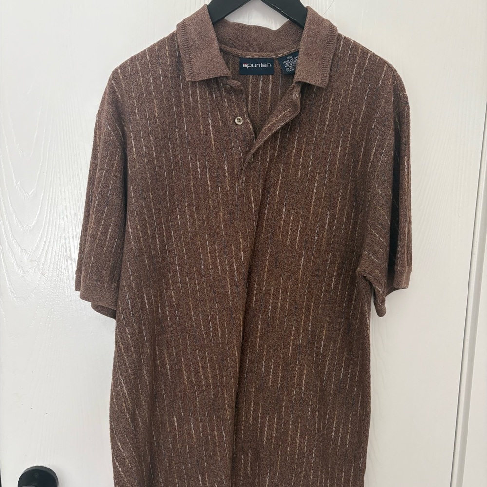 Puritan Brown Polo Shirt with Stripes LARGE